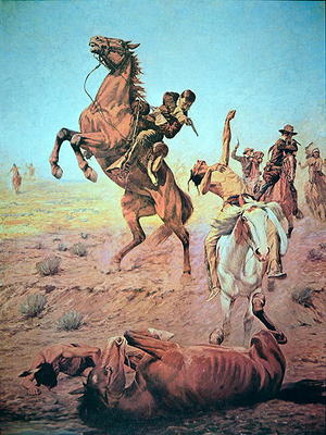 Fight for the Water Hole (colour litho) from Charles Schreyvogel