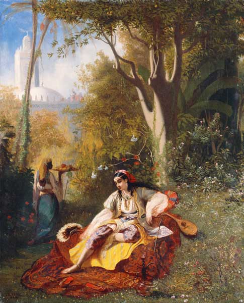 Eine Algerierin mit ihrer Bediensteten in einem Garten from Charles-Theodore Frère