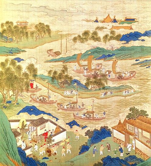 Emperor Hui Tsung (r.1100-26) transporting pierced stones and strange shaped trees, from a History o from Chinese School