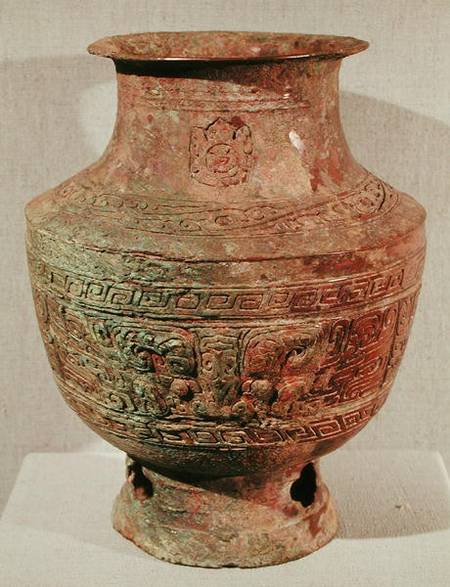 'Lei' wine vase decorated with a taotie design, from Pao-Chia-Chuang, Zhengzhou, Henan, Shang Dynast from Chinese School