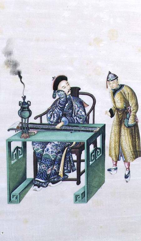 Man with a Long Zither at a Table, with a Servant from Chinese School