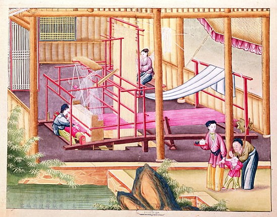 Ms 202 fol.10 Weaving, from a book on the silk industry from Chinese School