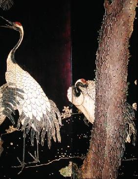 Detail of two cranes from a Coromandel screen