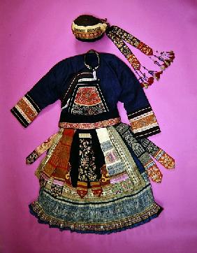 Woman''s Dress and Basketry Hat, Ch''uan Miao (textile)