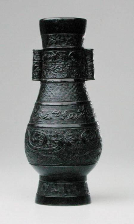 'Hu' vase, decorated with diaper design and tubular handles from Chinese School