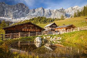 Neustattalm (1,530 m) in front of the Dachstein south face