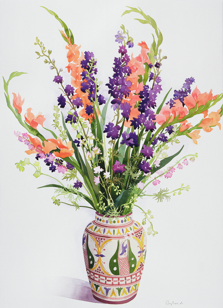 Larkspur and Gladioli in a Moroccan Vase (w/c)  from Christopher  Ryland