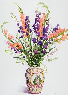 Larkspur and Gladioli in a Moroccan Vase (w/c) 