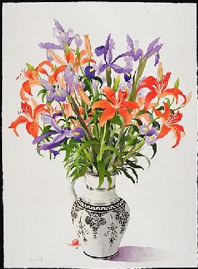 Flowers in a Black and White Jug (w/c) 