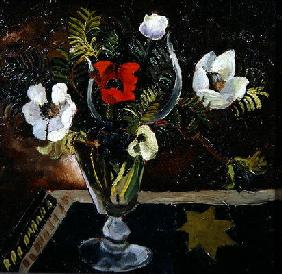 Anemones in a Glass (oil on canvas)