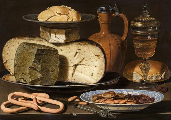 Still Life with Cheeses, Almonds and Pretzels from Clara Peeters