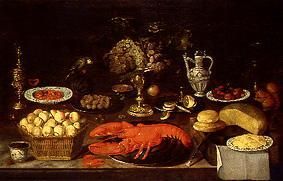 Quiet life with fruits, lobster and cheese from Clara Peeters