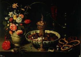 Still Life of Flowers and Dried Fruit