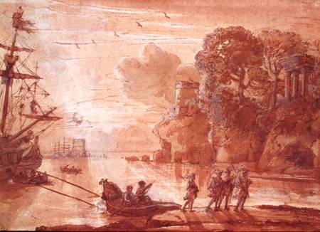 The Disembarkation of Warriors in a Port, possibly Aeneas in Latium from Claude Lorrain