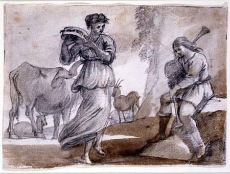 Rural Dance (black & red chalk and wash on paper) from Claude Lorrain