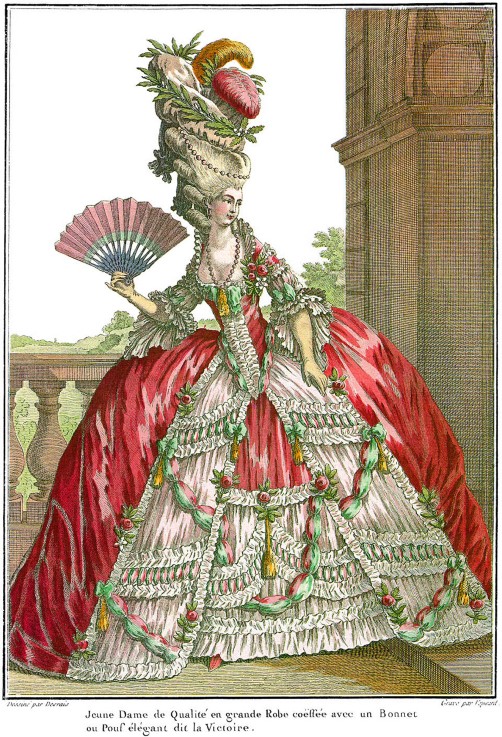 French court dress with wide panniers from Claude Louis Desrais