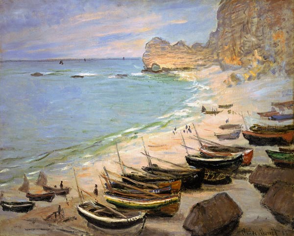 Boats on the beach of Etretat from Claude Monet