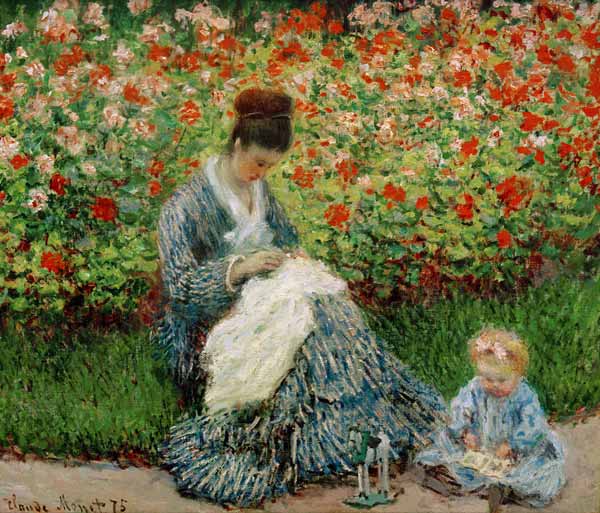 Camille Monet et un enfant au jardin from Claude Monet