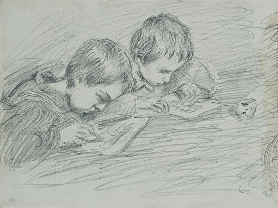 Jean-Pierre Hoschede (1877-1961) and Michel Monet (1878-1966) drawing from Claude Monet