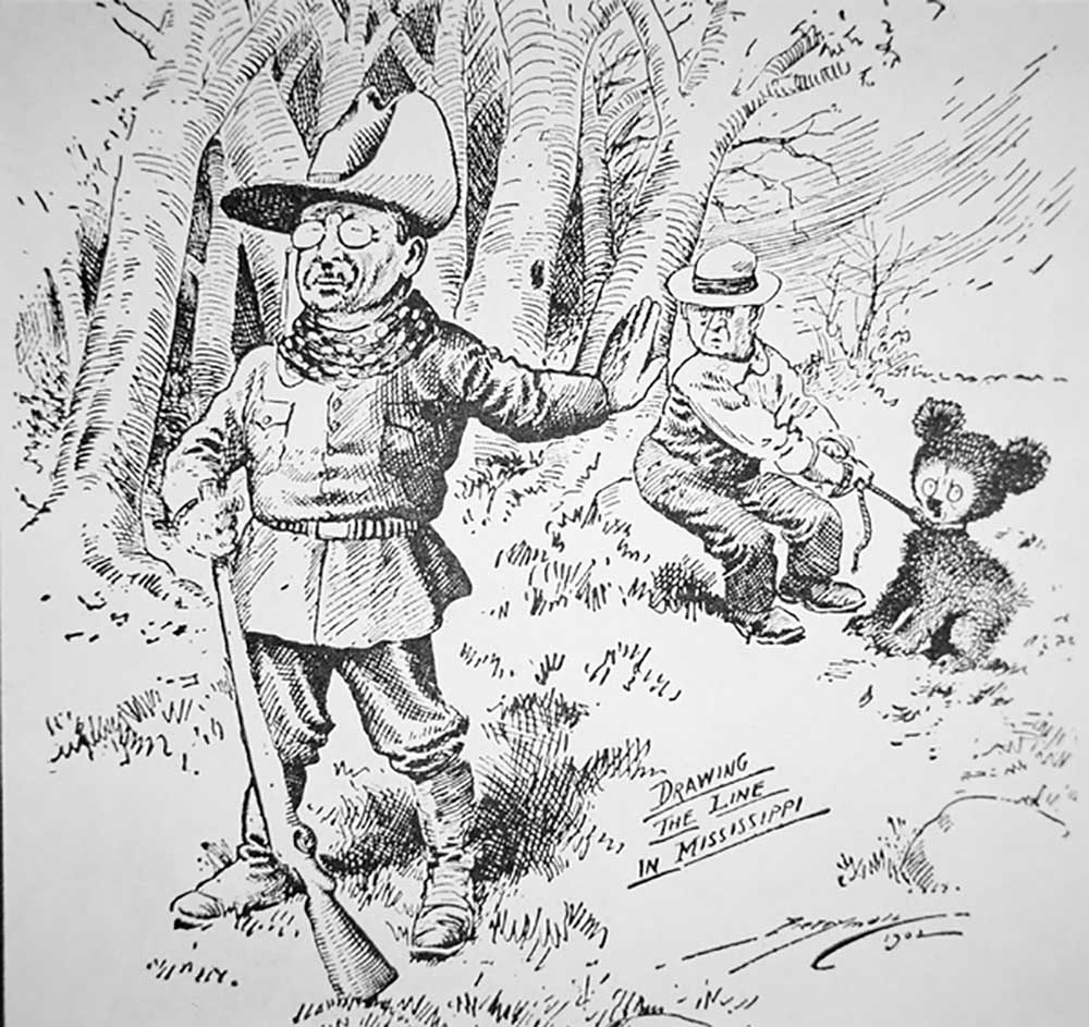 Cartoon of Theodore Teddy Roosevelt refusing to shoot a bear cub, 1902 from Clifford K. Berryman