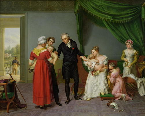 Baron Jean Louis Alibert (1768-1837) performing the vaccination against smallpox in the Chateau of L from Constant Joseph Desbordes