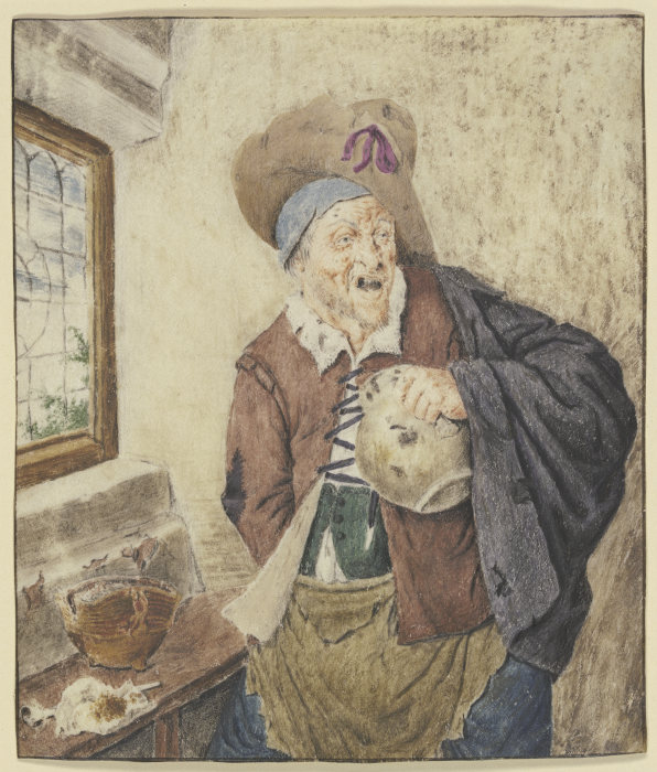 Zerlumpter Bauer bei einem Fenster, den Krug in der Hand from Cornelis Dusart