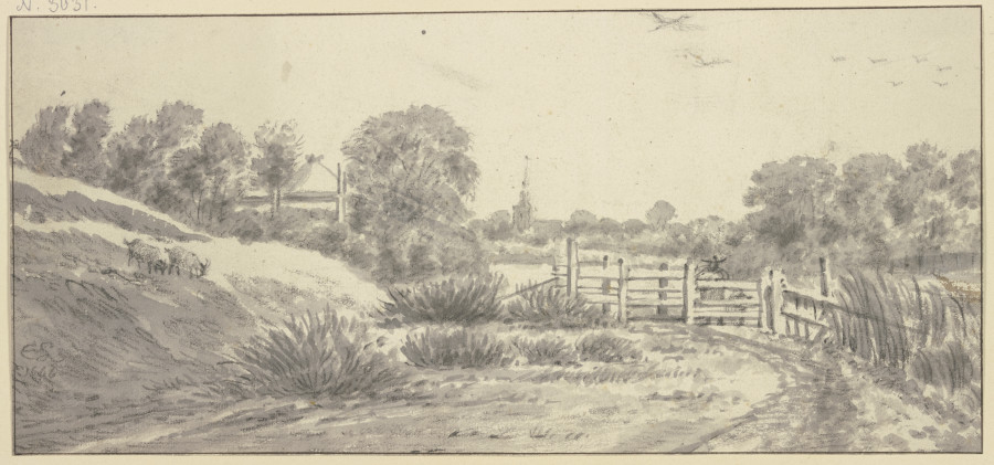 Landschaft mit Zaun, Hirte mit Hund, links zwei Ziegen from Cornelis Saftleven