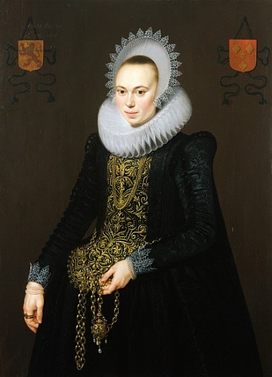 Portrait of Justina van Teylingen, 1616 (see 307901 for pair) from Cornelis van der Voort