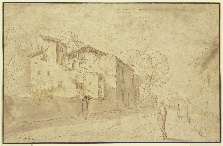 Landstraße an italienischen Gebäuden vorbeiführend from Cornelis van Poelenburch