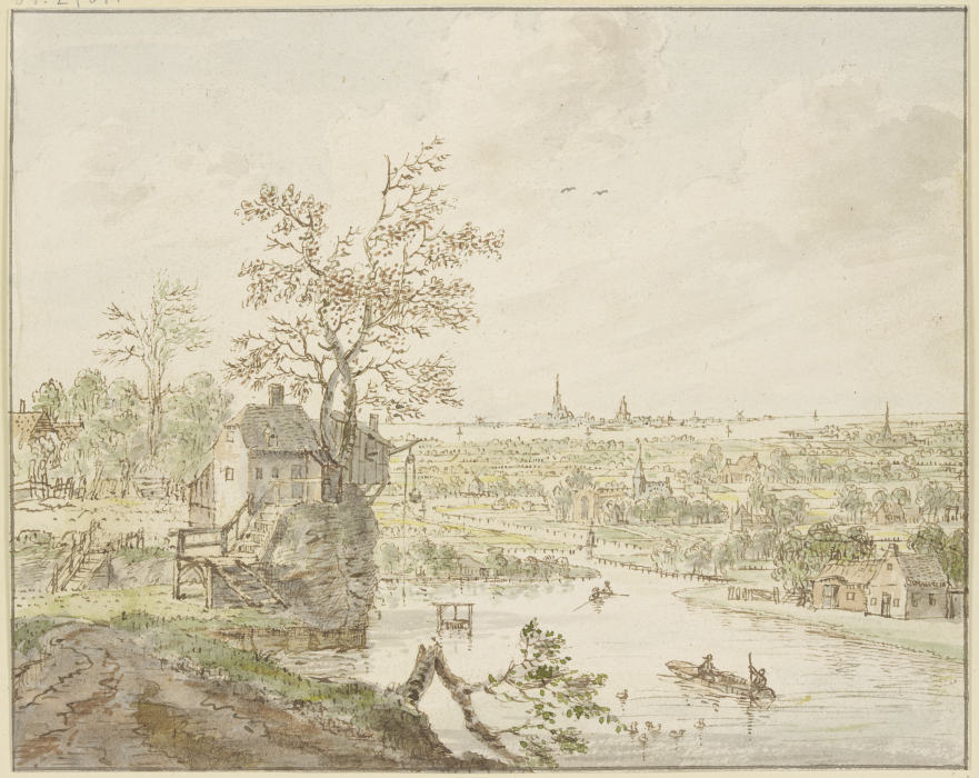 Flußgegend, in der Ferne das Meer mit einer Stadt from Cornelis Verdonck