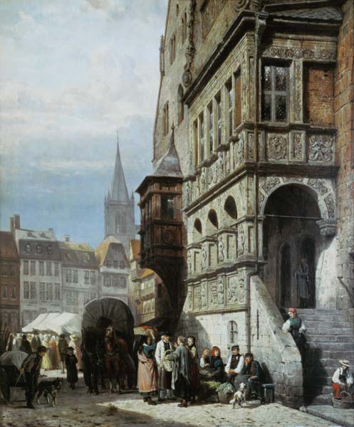 The city hall and the market place of on account of town. from Cornelius Springer