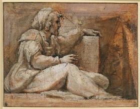 Seated Prophet with Book, facing right