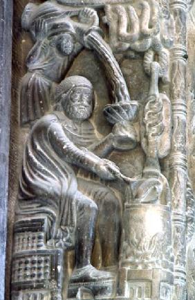 January, old man cooking, a detail from the west portal