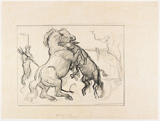 Study for Stallion and Jack Fighting from John Steuart Curry