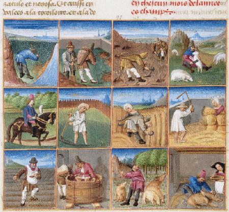 Ruralia commoda. Agricultural calendar from a manuscript of Pietro de' Crescenzi