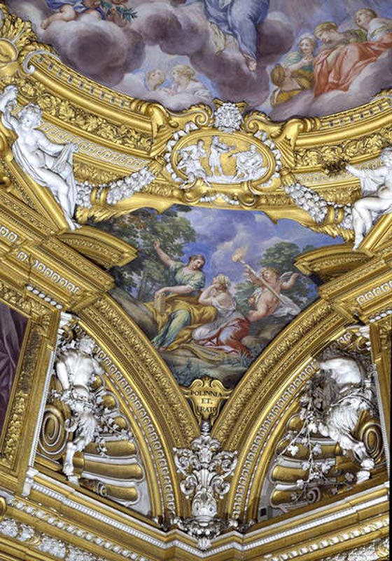 The 'Sala di Apollo' (Hall of Apollo) detail of pendentive depicting the muses Polyhymnia and Erato from Pietro  da Cortona,