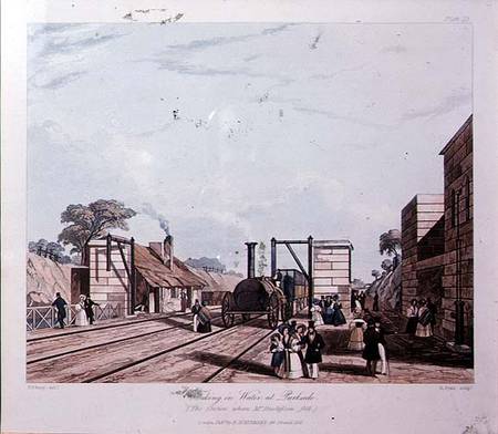 Liverpool and Manchester Railway: Taking water at Parkside from Daniel and Robert Havell