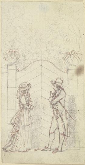 Clarissa und Lovelace vor einer verschlossenen Gartentür