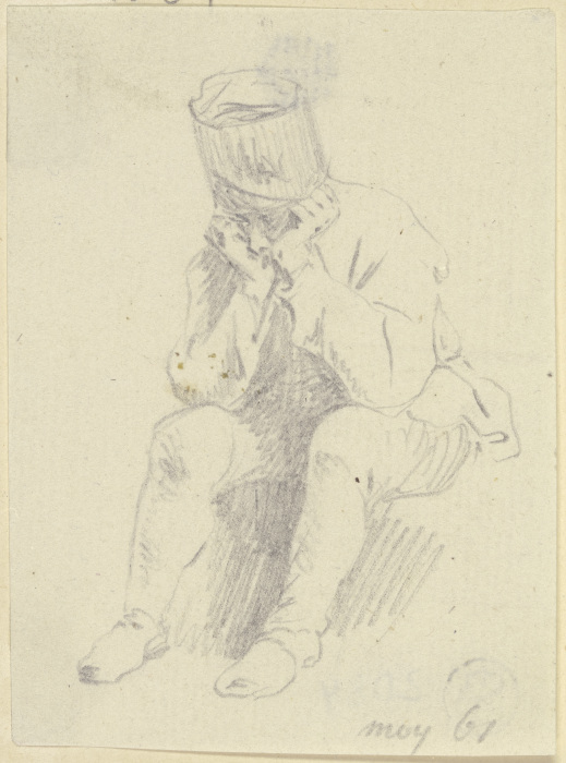 Sitzender Mann, die Ellbogen auf die Knie und den Kopf in beide Hände gestützt from Daniel Chodowiecki