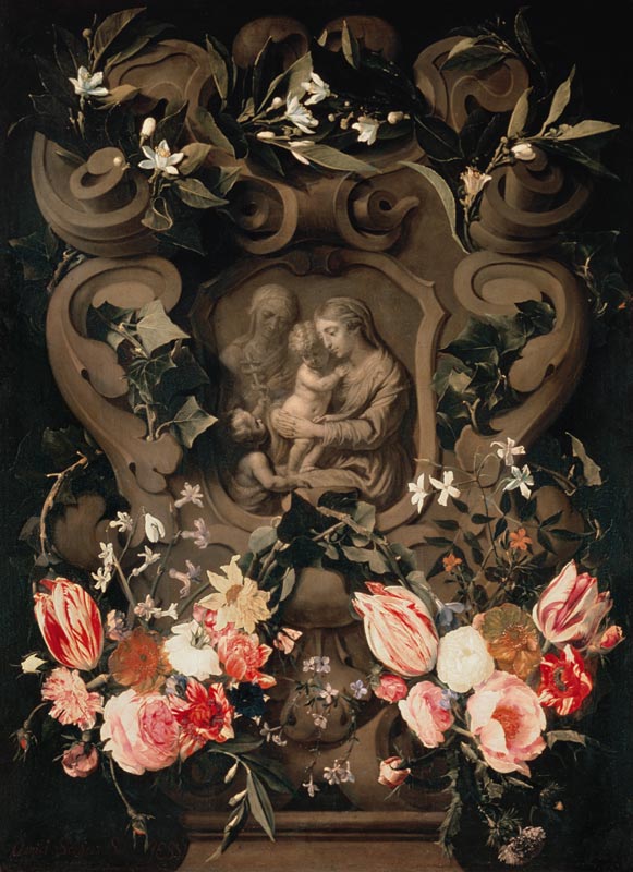Madonna and Child, Saint Elisabeth and John the Baptist as child in a floral garland from Daniel Seghers