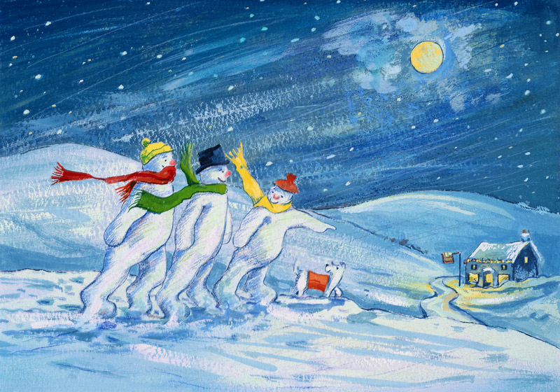 Snowmen on their way to the Pub  from David  Cooke