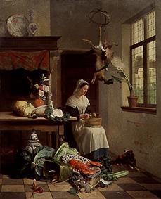 Kitchen girl at work. from David Emile Joseph de Noter