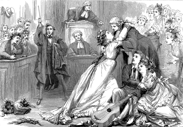 A scene from Trial by Jury (illustrated in the magazine Illustrated Sporting and Dramatic News) from David Henry Friston