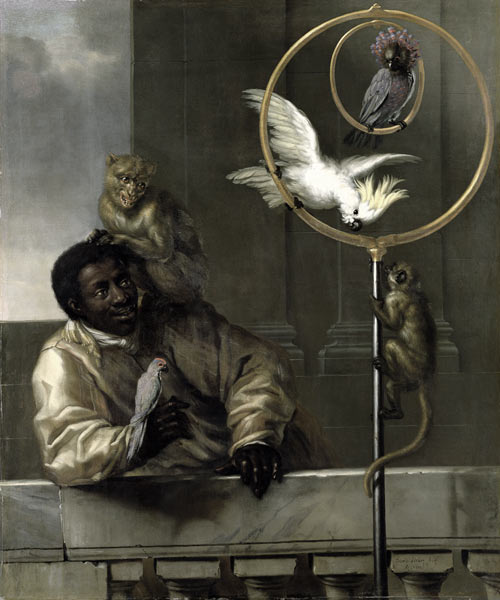 Negro with Parrots and Monkeys from David Klocker Ehrenstrahl