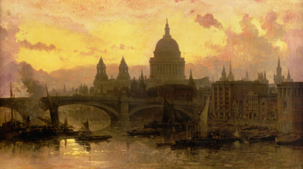 Evening over London, look over the Thames on piece Pauls Cathedral from David Roberts