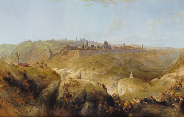 Pilgrims approaching Jerusalem from David Roberts