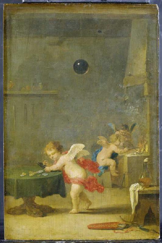 Amoretten in einer Alchimistenwerkstatt. from David Teniers
