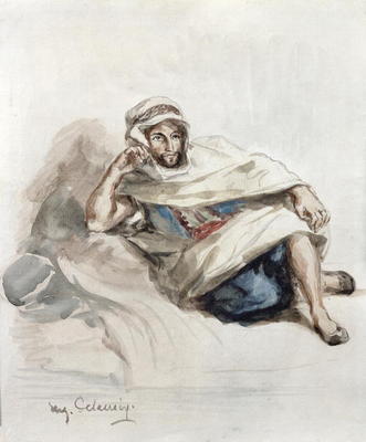 Seated Arab (w/c on paper) from Delacroix