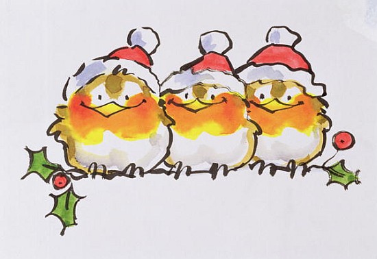 Christmas Robins (ink and w/c on paper)  from Diane  Matthes