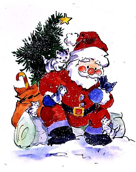 Father Christmas and Kittens, 1996 (w/c)  from Diane  Matthes